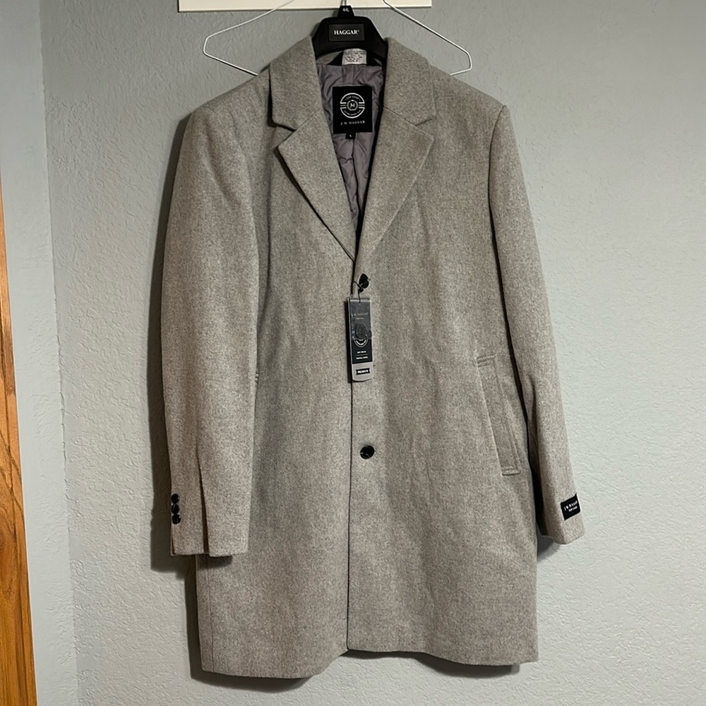 Haggar Mid-Length Single Breasted Brushed Twill Mens Lightweight Topcoat (Gray)